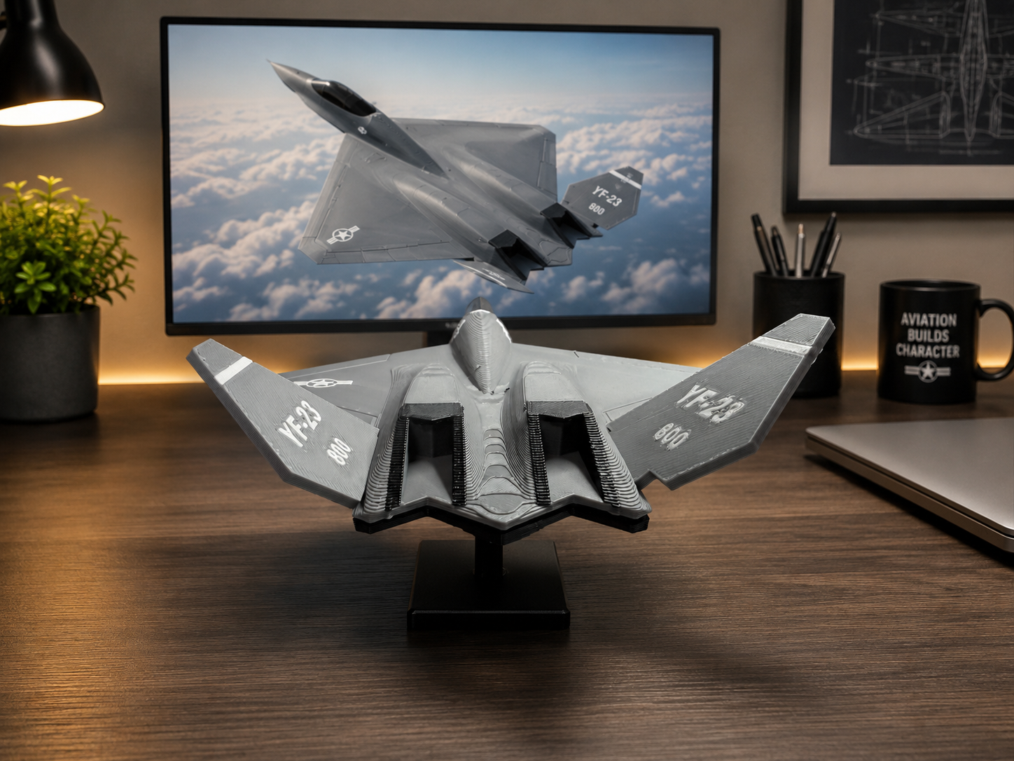 YF-23 Black Widow II 3D Printed Aircraft Display Model – Gray – Loose Piece – Desk Decor