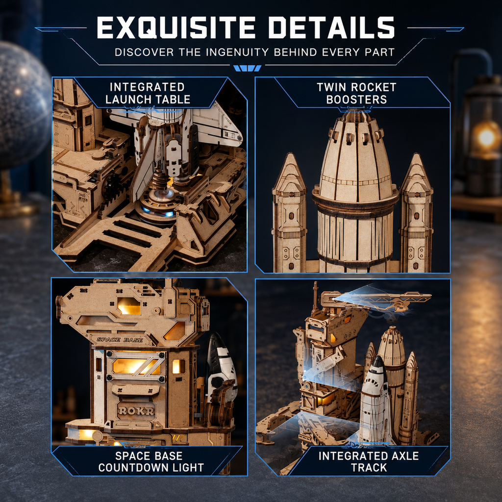 ROKR Space Shuttle 3D Wooden Puzzle with Interactive LED Launch Sequence