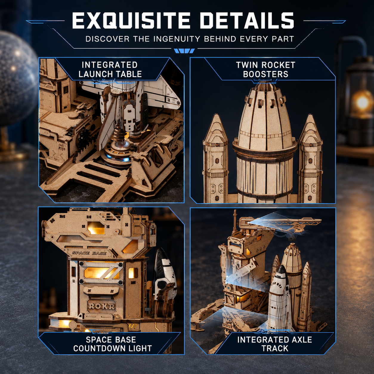 ROKR Space Shuttle 3D Wooden Puzzle with Interactive LED Launch Sequence