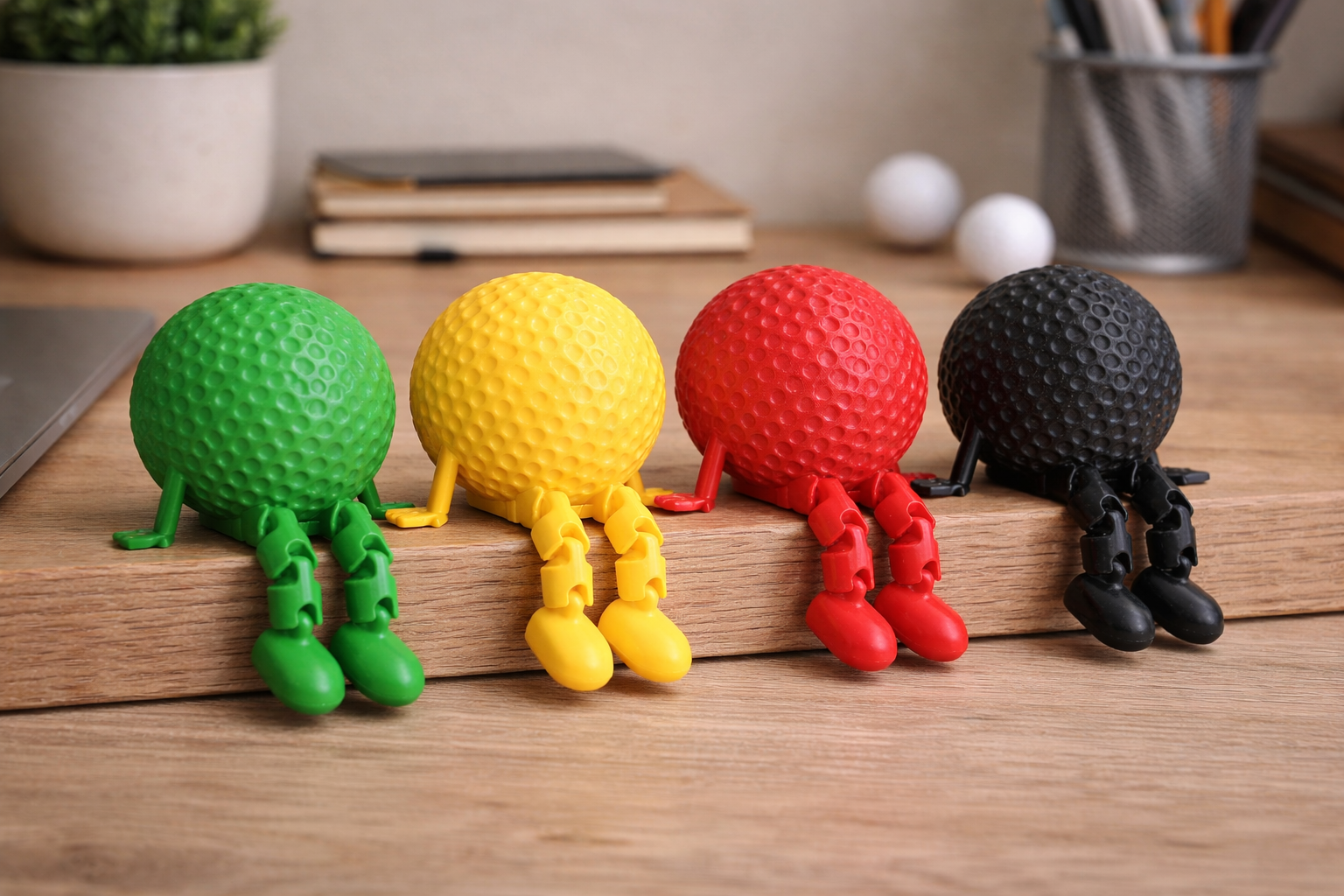Funny Golf Ball Buddy Desk Decor | 3D Printed Golf Ball Figure with Dangly Legs
