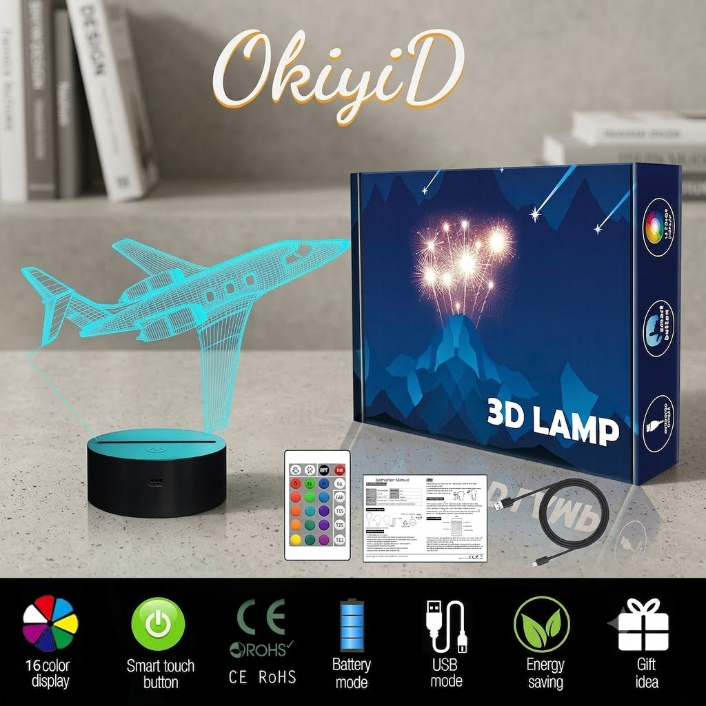 3D Airplane LED Night Light – 16 Color Remote & Touch Control Lamp
