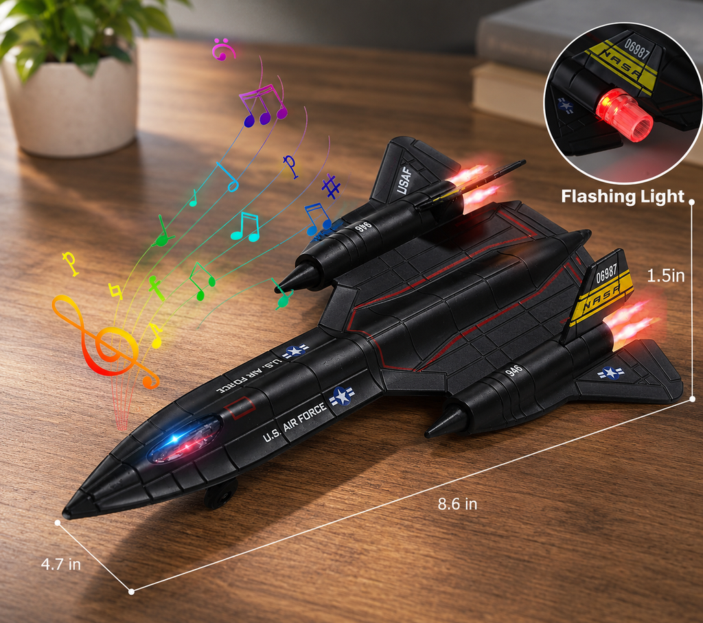 Toy Fighter Jets F-18 & SR-71 2-Pack Die-Cast Pull Back Airplane Set with Lights & Sounds