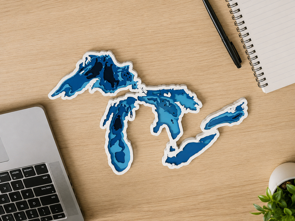 Great Lakes Layered Wall Art – 3D Printed Michigan Lake Map Decor