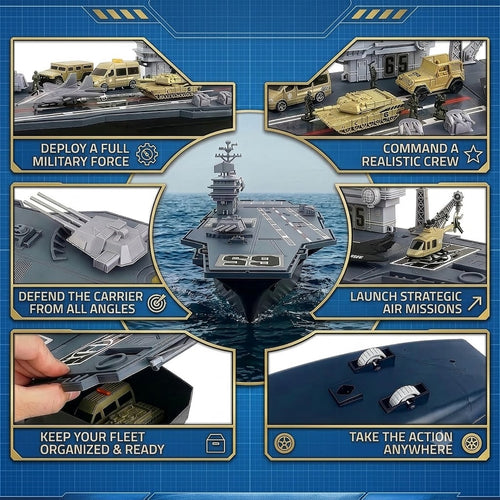 33-Inch Military Aircraft Carrier Mega Playset with Fighter Jets & Army Vehicles