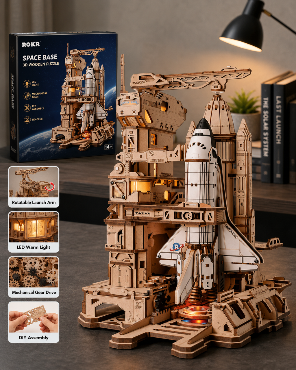 ROKR Space Shuttle 3D Wooden Puzzle with Interactive LED Launch Sequence