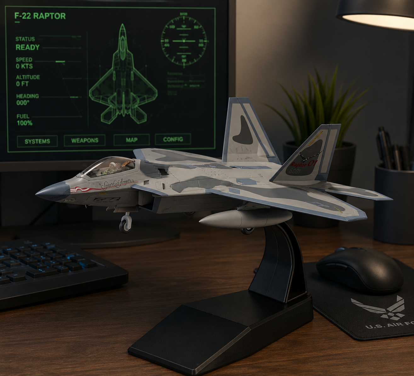 F-22 Raptor Die-Cast Aircraft Model – 1/100 Scale Spirits of America Fighter Jet