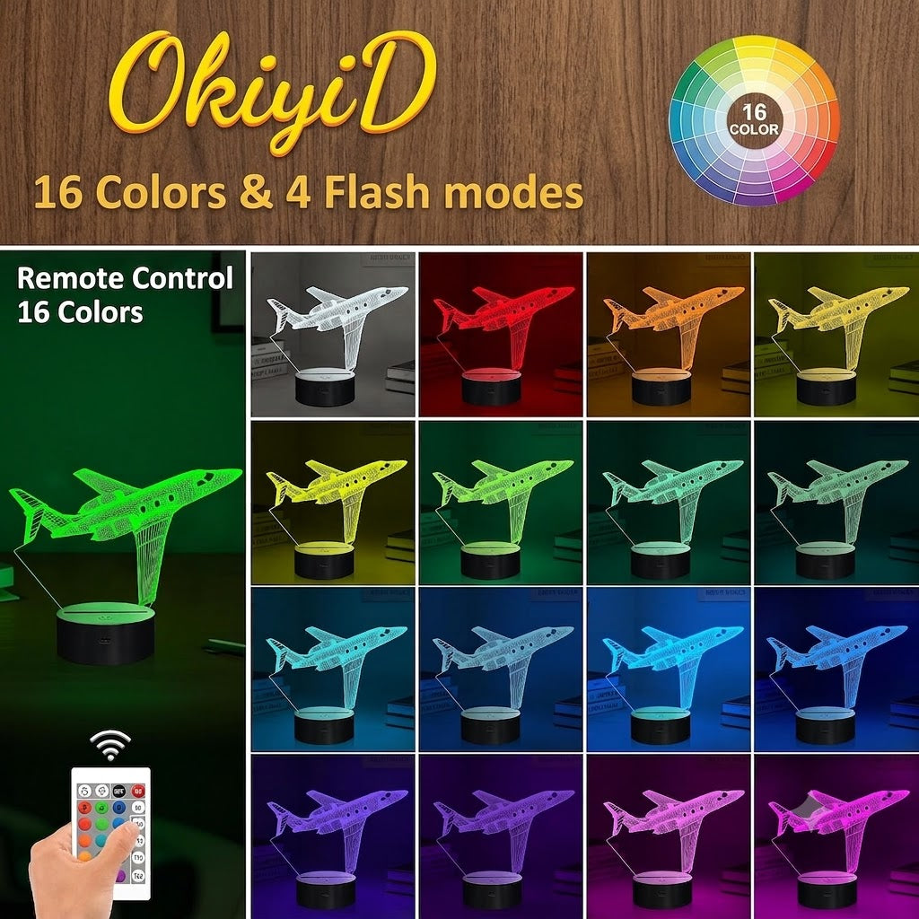 3D Airplane LED Night Light – 16 Color Remote & Touch Control Lamp