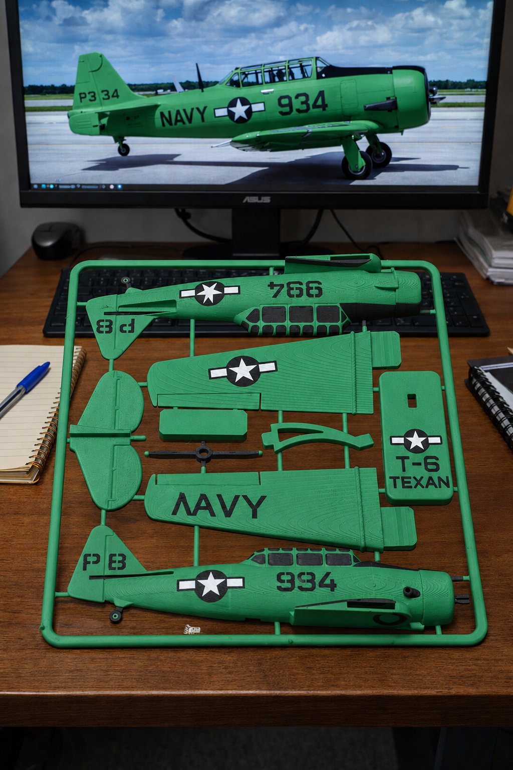 T-6 Texan 3D Printed Aircraft Model Kit – Vintage Navy Trainer Edition