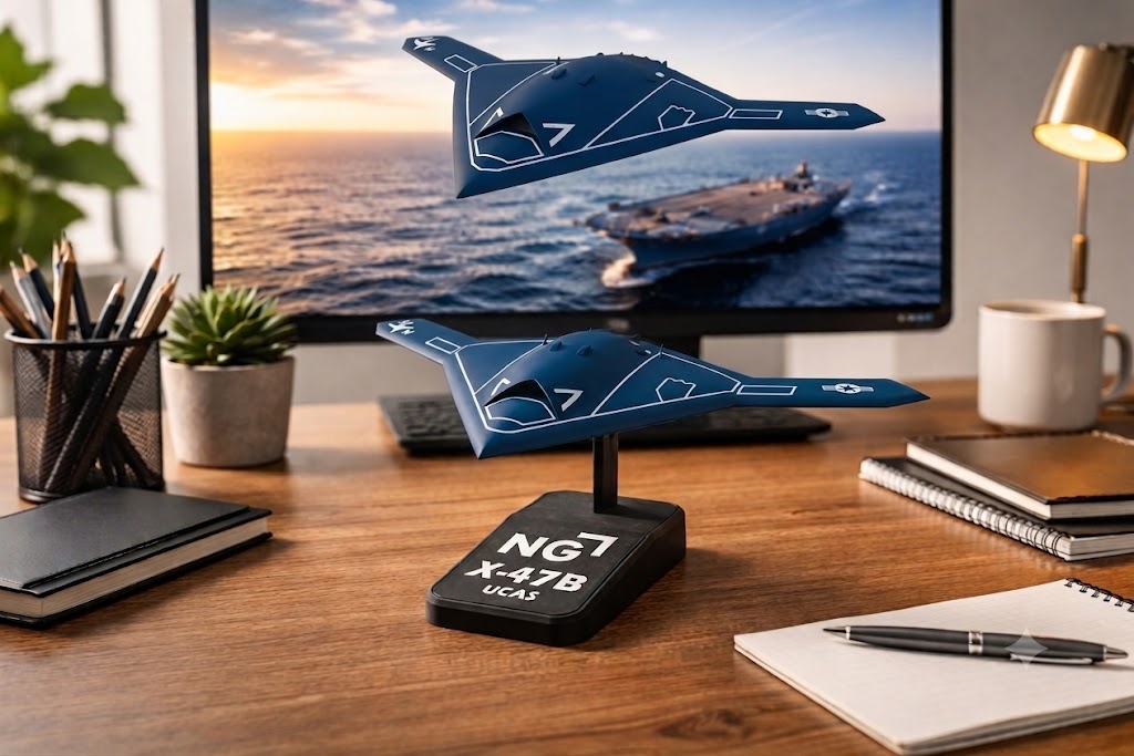NG-X-47B UCAS 3D Printed Display Model – Stealth Drone Desk Decor Aircraft Stand