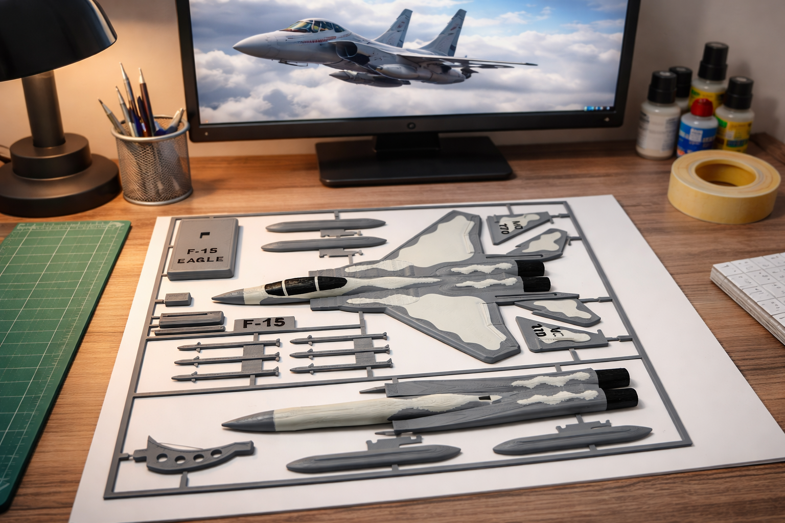 F-15 Eagle 3D Printed Aircraft Model Kit – White & Gray Fighter Jet Edition