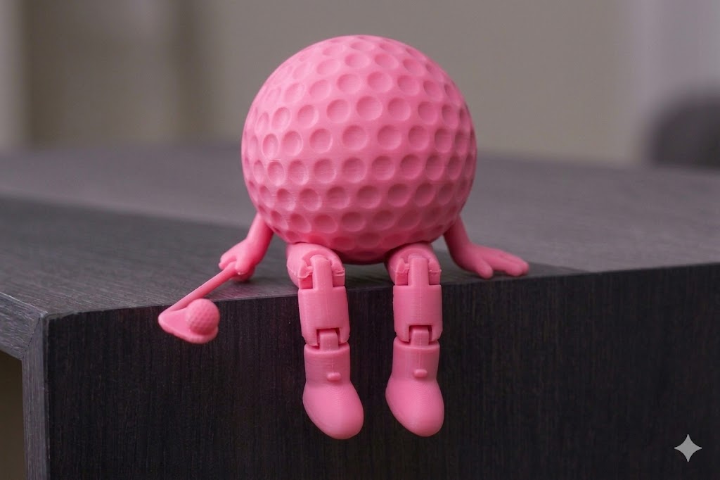 Funny Golf Ball Buddy with Club | 3D Printed Golf Desk Decor | Articulated Golf Figure