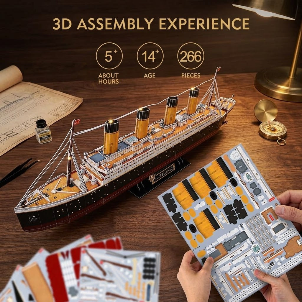 CubicFun Titanic 3D Model Ship Puzzle with LED Lights – 266 Pieces