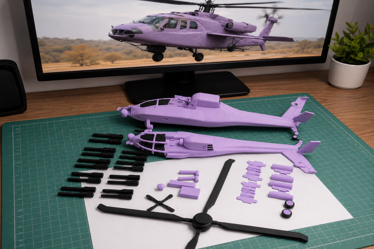 AH-64 Apache Helicopter 3D Printed Display Model – Military Attack Helicopter Edition