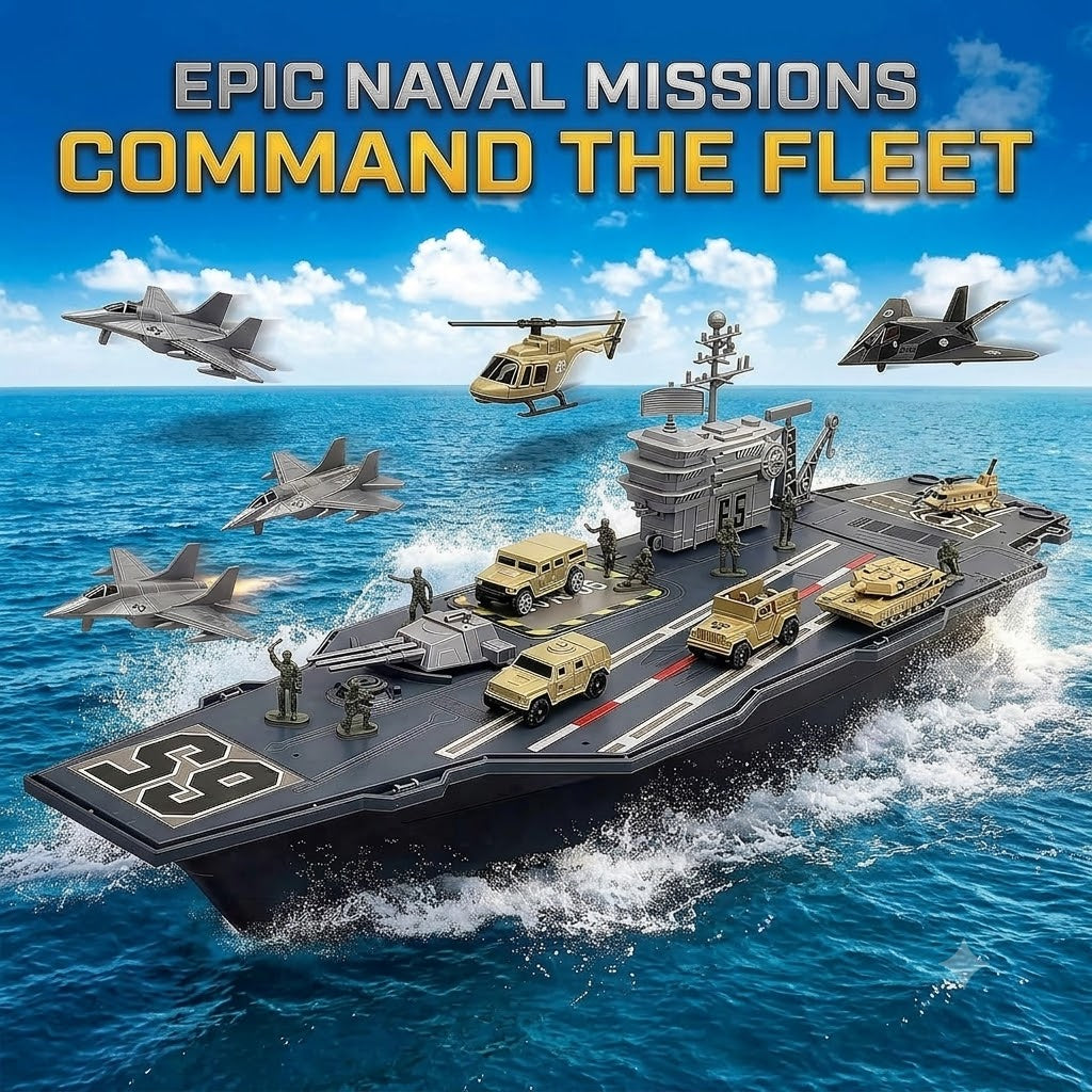 33-Inch Military Aircraft Carrier Mega Playset with Fighter Jets & Army Vehicles