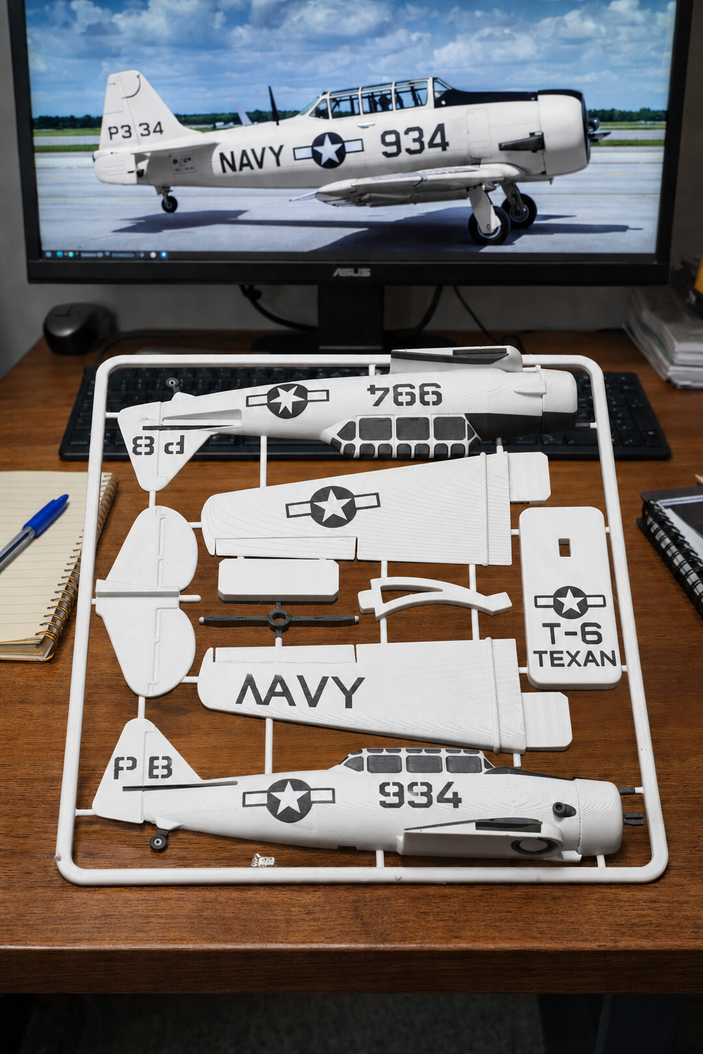 T-6 Texan 3D Printed Aircraft Model Kit – Vintage Navy Trainer Edition