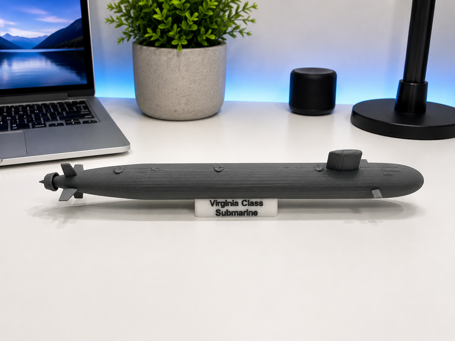Virginia Class Submarine 3D Printed Model Kit Card with Display Stand | DIY Snap-Together Navy Submarine