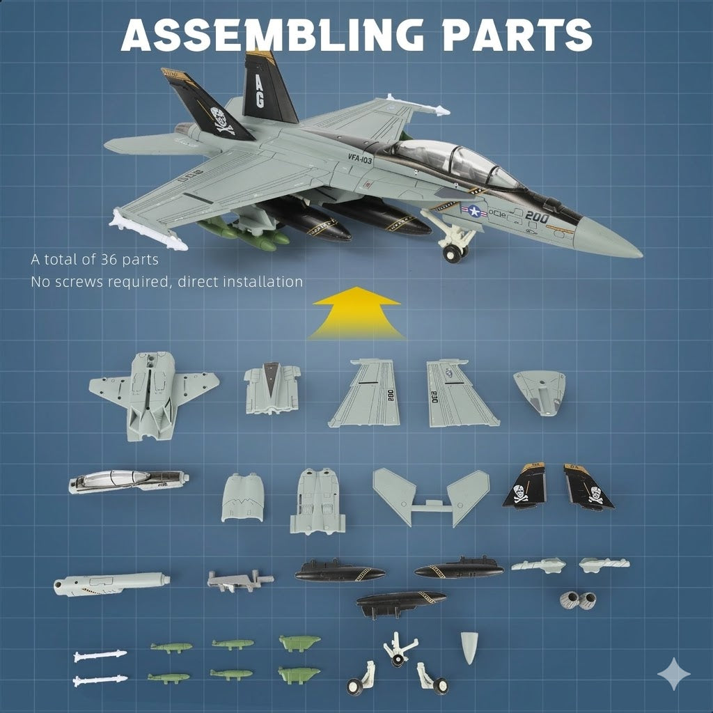 1:72 Scale F-18 Fighter Jet Quick Assembly Model Kit – Military Aircraft Build