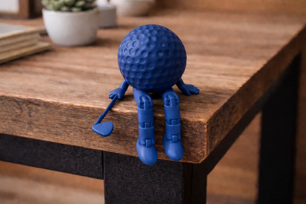 Funny Golf Ball Buddy with Club | 3D Printed Golf Desk Decor | Articulated Golf Figure