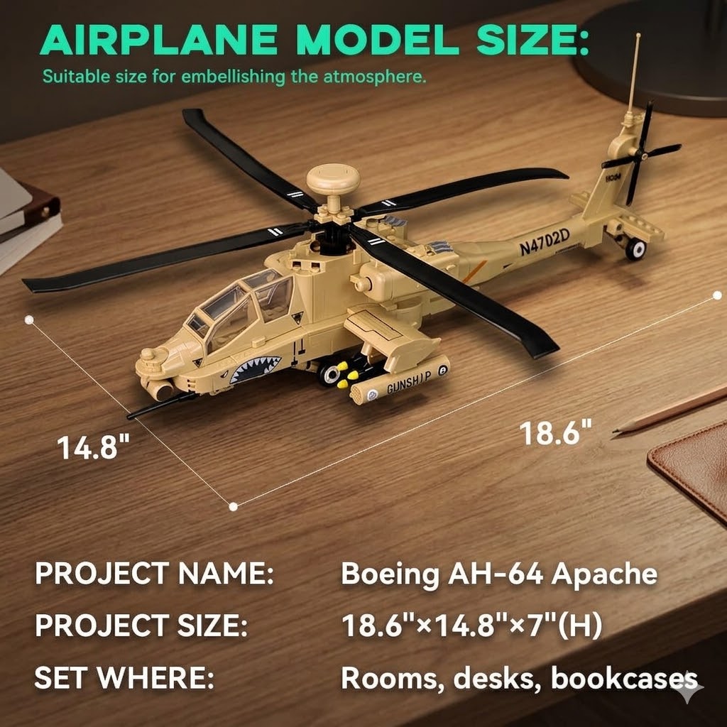 H-64 Apache Military Helicopter Building Set – 223 Piece Model Kit