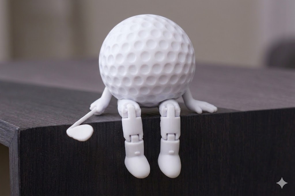 Funny Golf Ball Buddy with Club | 3D Printed Golf Desk Decor | Articulated Golf Figure