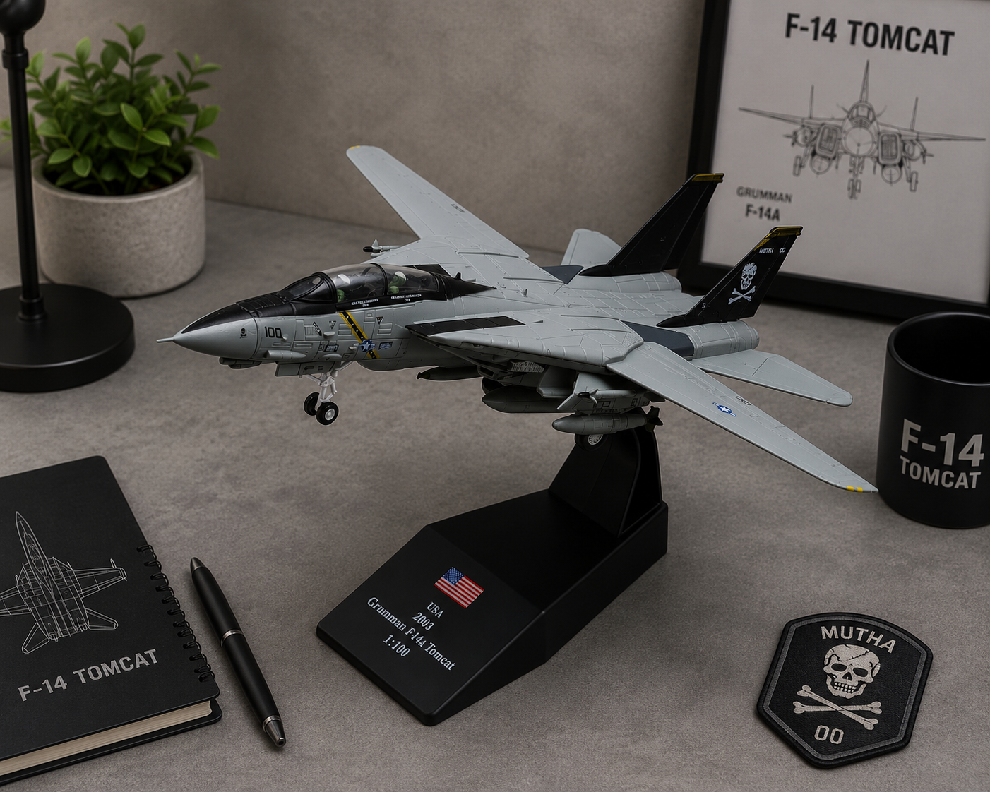 F-14 Tomcat Die-Cast Aircraft Model – 1/100 Scale US Navy Fighter Jet Display Plane