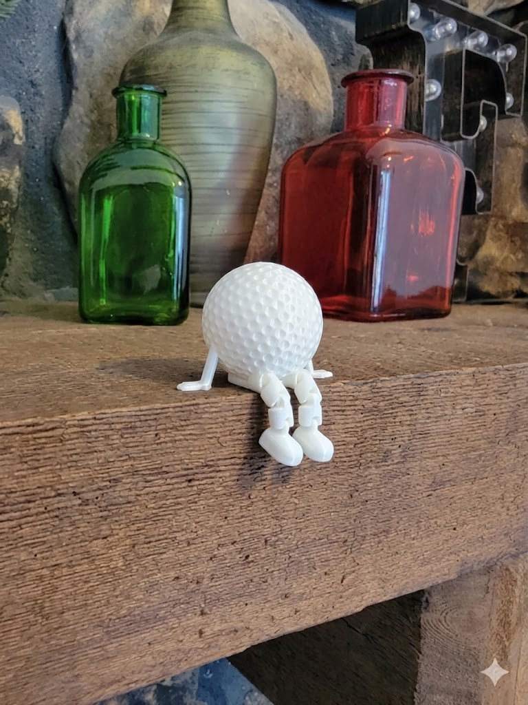 Funny Golf Ball Buddy Desk Decor | 3D Printed Golf Ball Figure with Dangly Legs