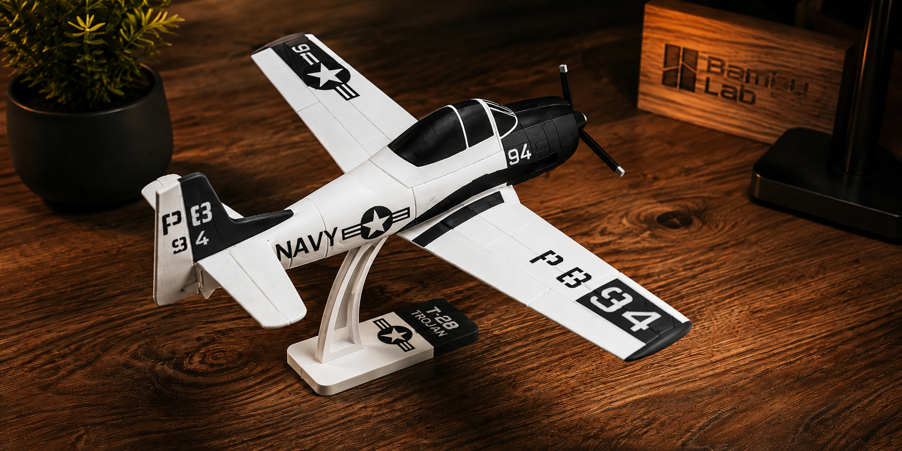 T-28 Trojan Navy Kit Card 3D Printed Aircraft Model Kit | Snap Fit Desk Display | DIY Plane Gift