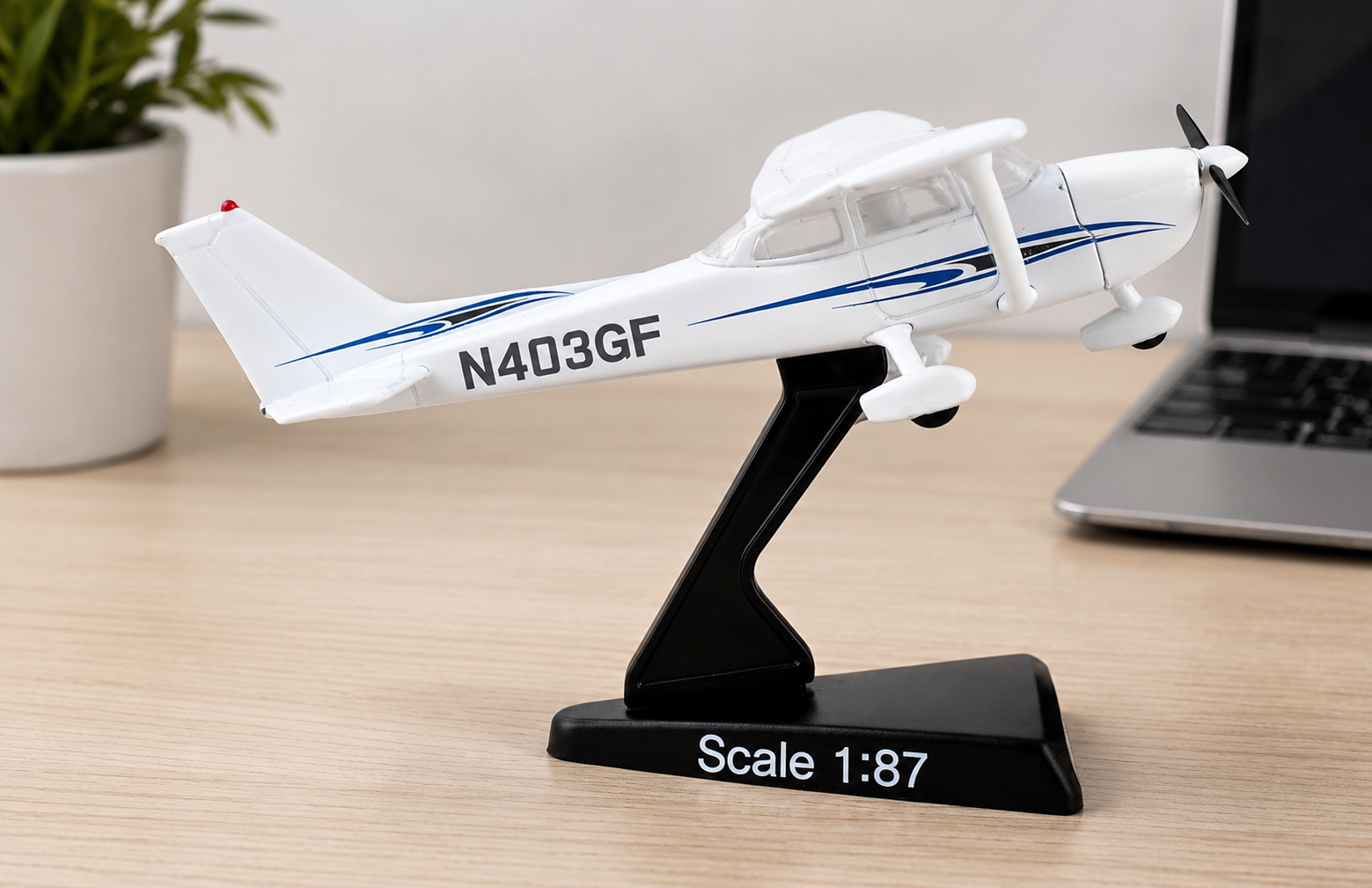 Cessna 172 Skyhawk 1:87 Scale 3D Printed Display Model Airplane w/ Stand