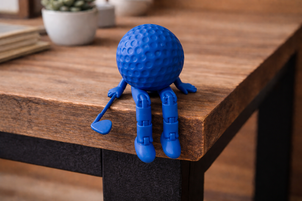 Funny Golf Ball Buddy with Club | 3D Printed Golf Desk Decor | Articulated Golf Figure
