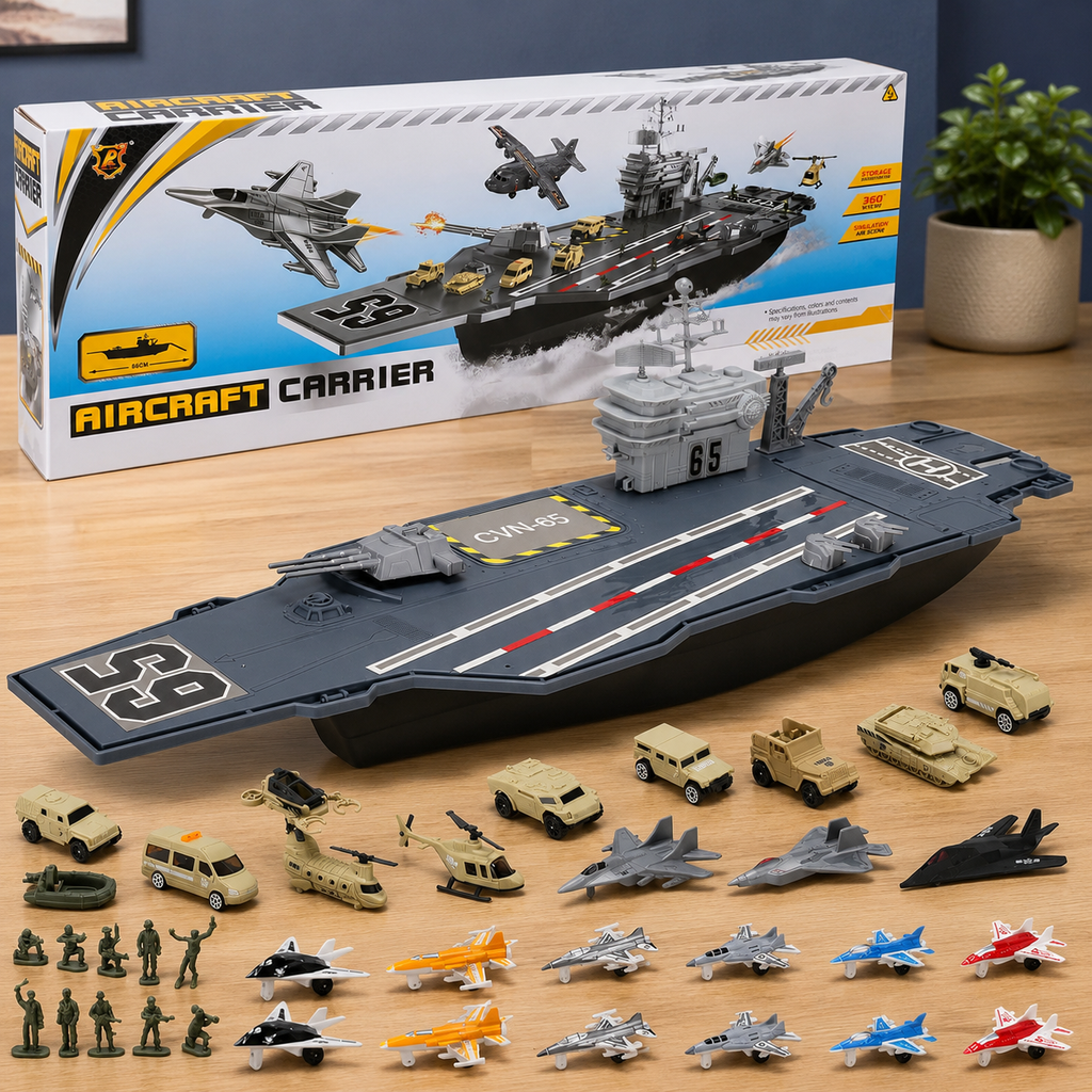 33-Inch Military Aircraft Carrier Mega Playset with Fighter Jets & Army Vehicles