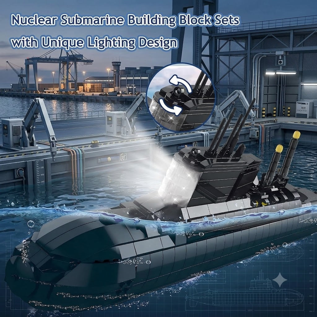 Nuclear Submarine Building Block Set with Lights – 1,498 Pieces