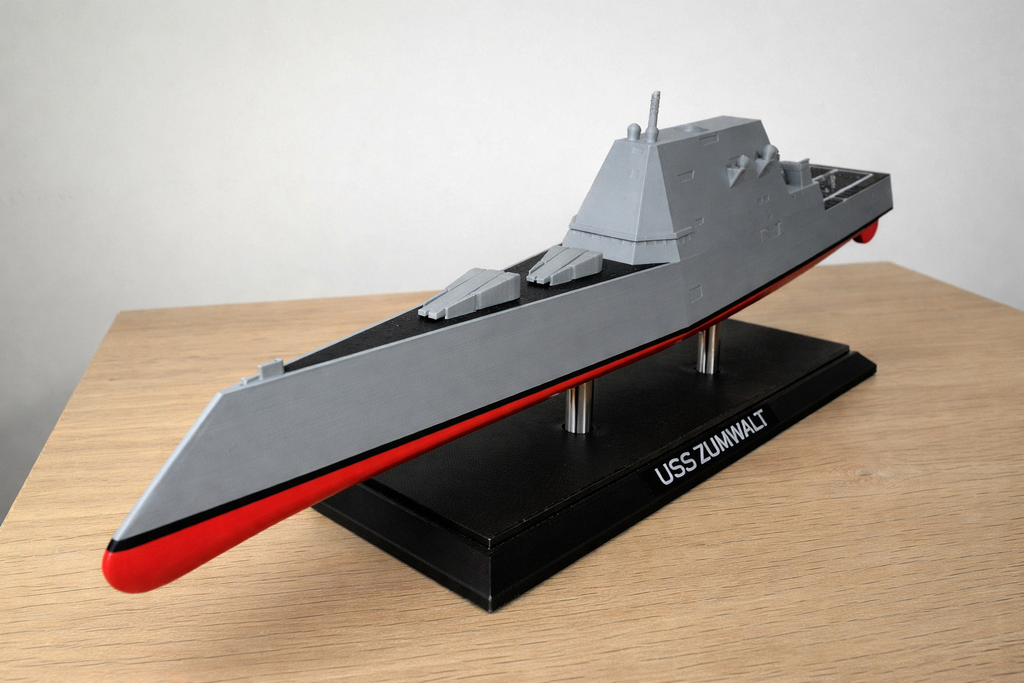 USS Zumwalt DDG-1000 3D Printed Destroyer Display Model – Modern Navy Warship Desk Decor
