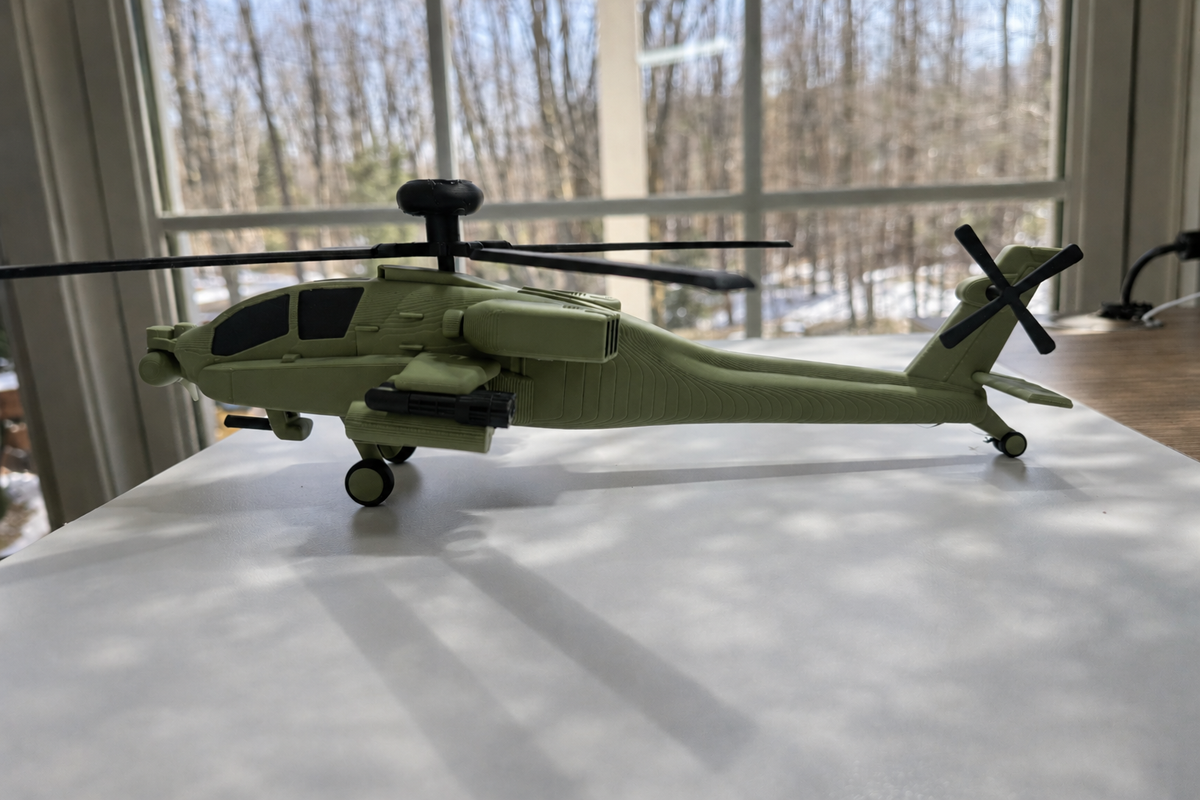 AH-64 Apache Helicopter 3D Printed Display Model – Military Attack Helicopter Edition