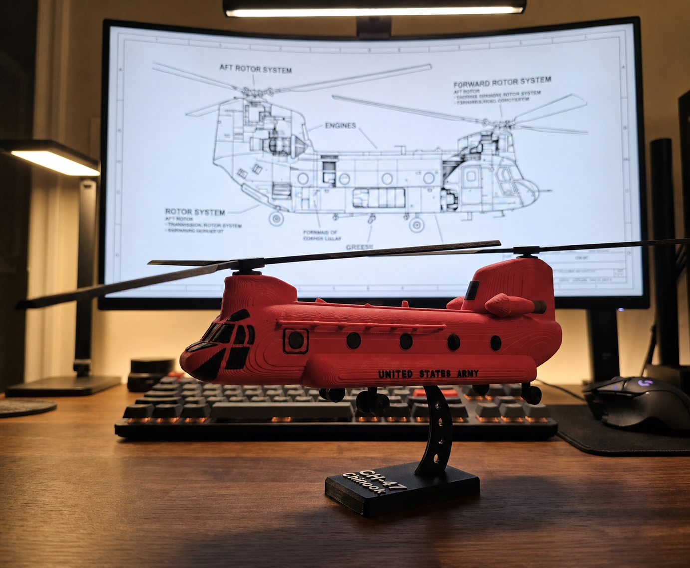 CH-47 Chinook Helicopter Loose Piece Display Model – 3D Printed Military Helicopter