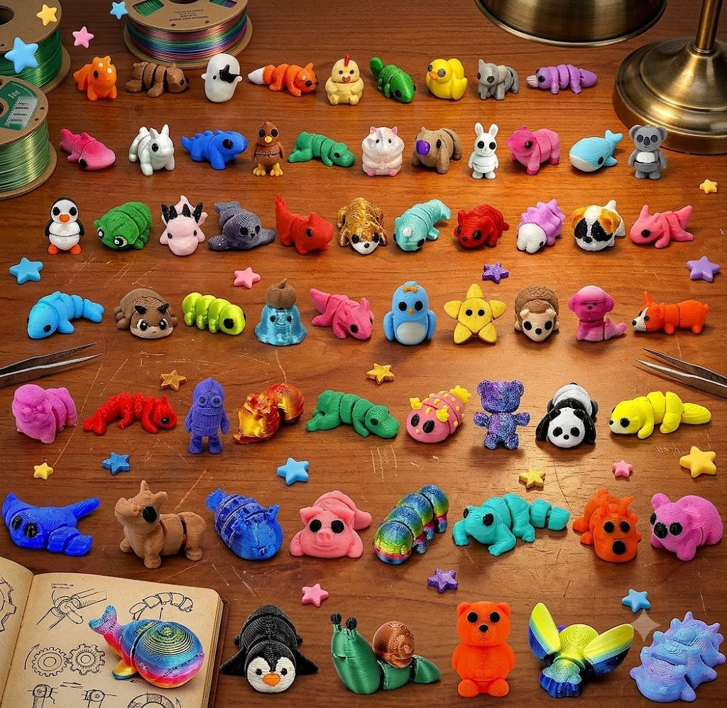 120PCS 3D Printed Mini Animal Fidget Toys – Random Articulated Bulk Pack