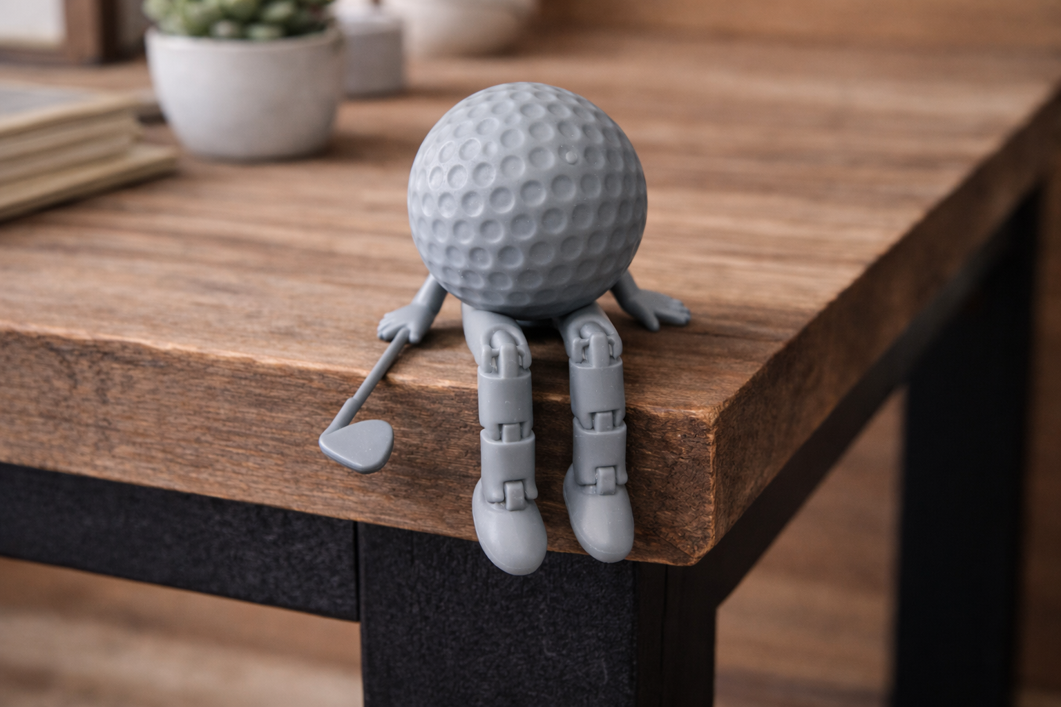 Funny Golf Ball Buddy with Club | 3D Printed Golf Desk Decor | Articulated Golf Figure