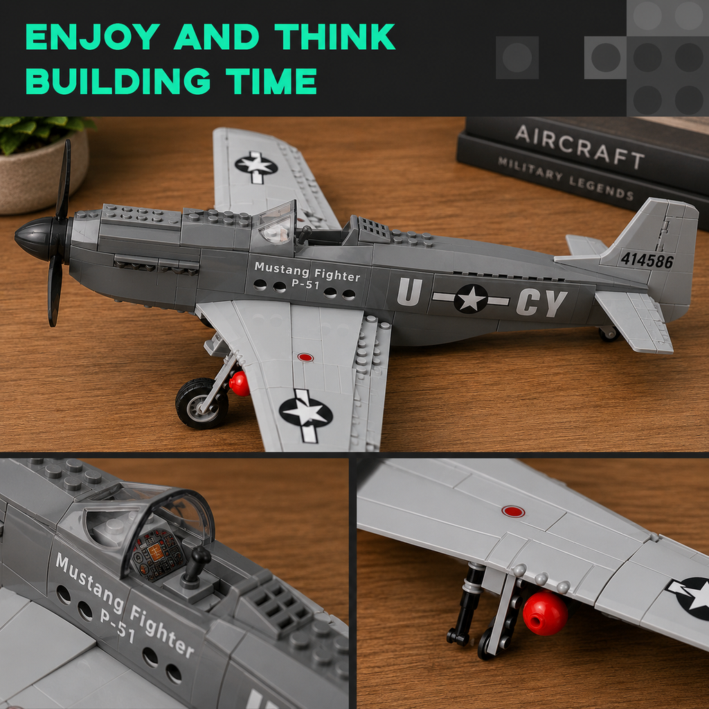 P-51 Mustang Fighter Aircraft Building Set – 258 Piece Model Kit