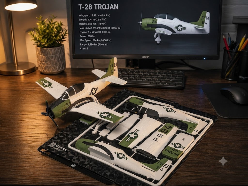T-28 Trojan Navy Kit Card 3D Printed Aircraft Model Kit | Snap Fit Desk Display | DIY Plane Gift