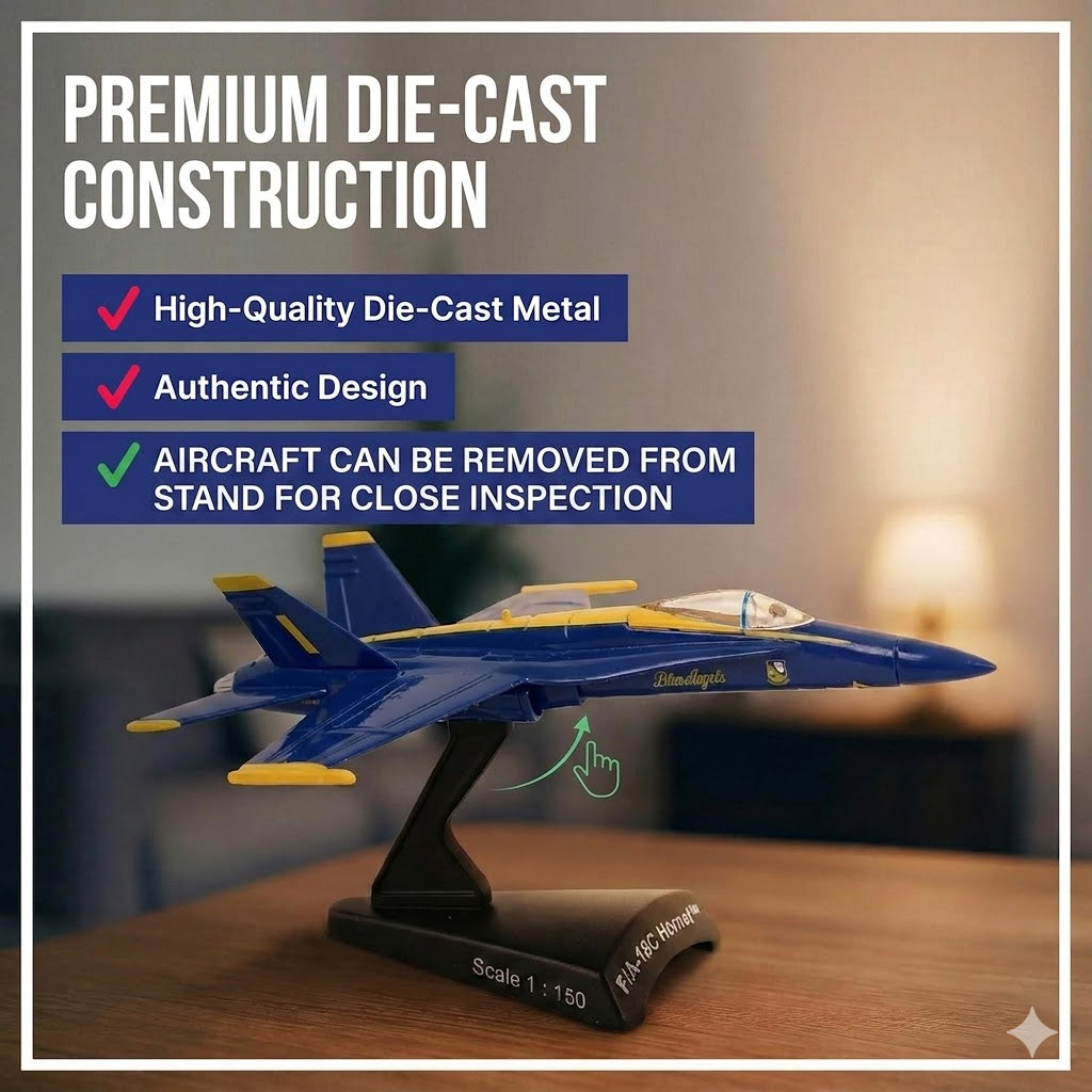 F/A-18C Hornet Blue Angels Die-Cast Aircraft Model – 1/150 Scale Display Jet