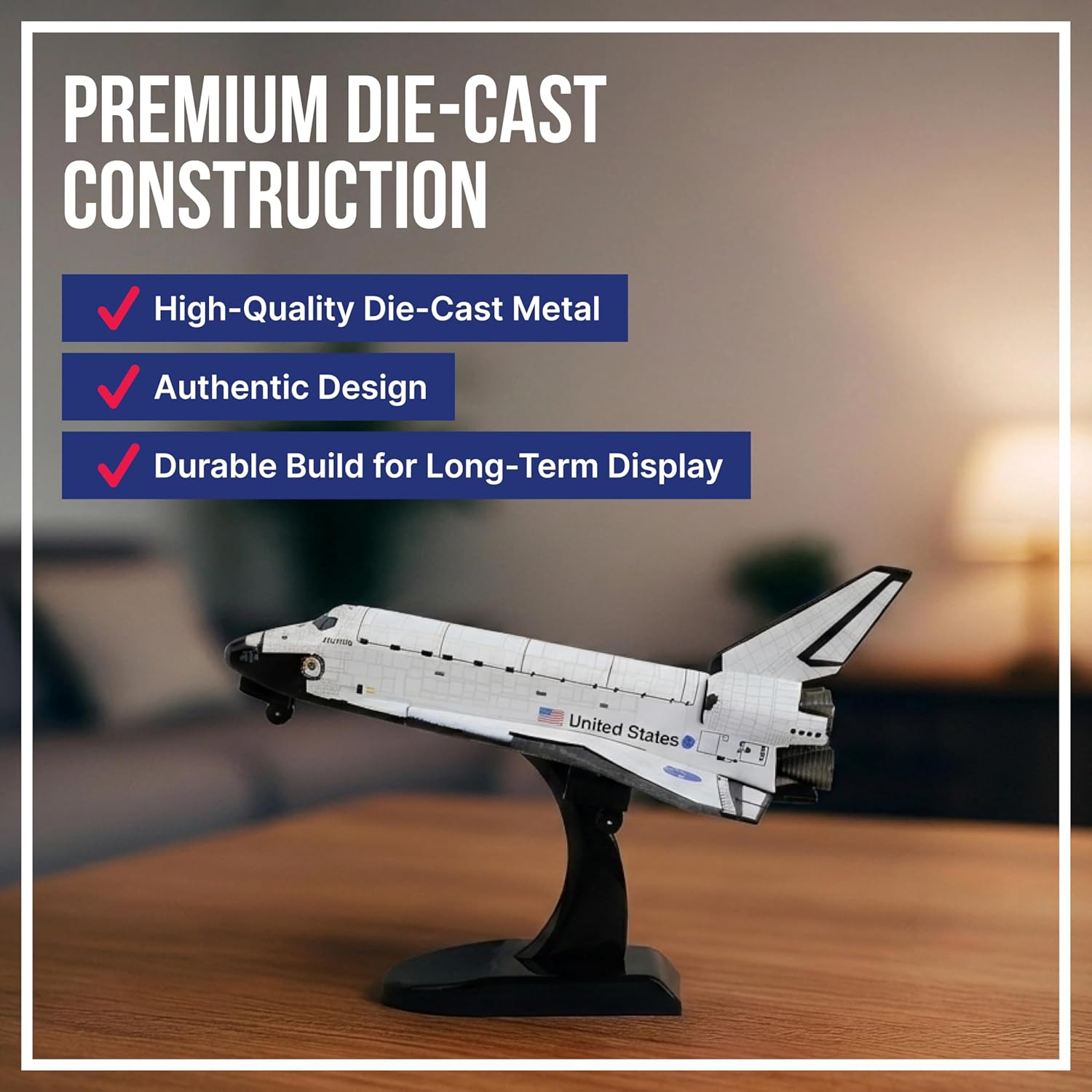 Stamp Space Shuttle Atlantis Die-Cast Spacecraft Model – 1/300 Scale NASA Orbiter Display