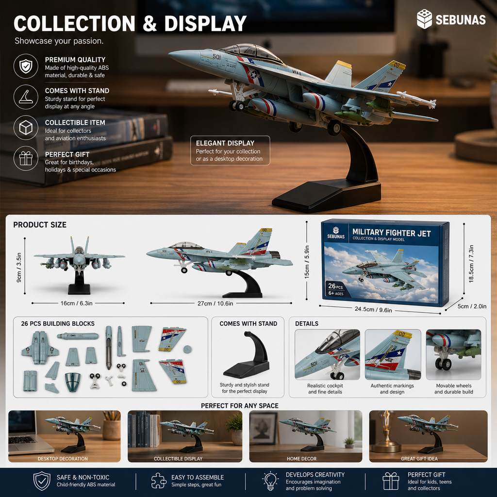 1:72 Scale F-18 Fighter Jet Quick Assembly Model Kit – Military Aircraft Build