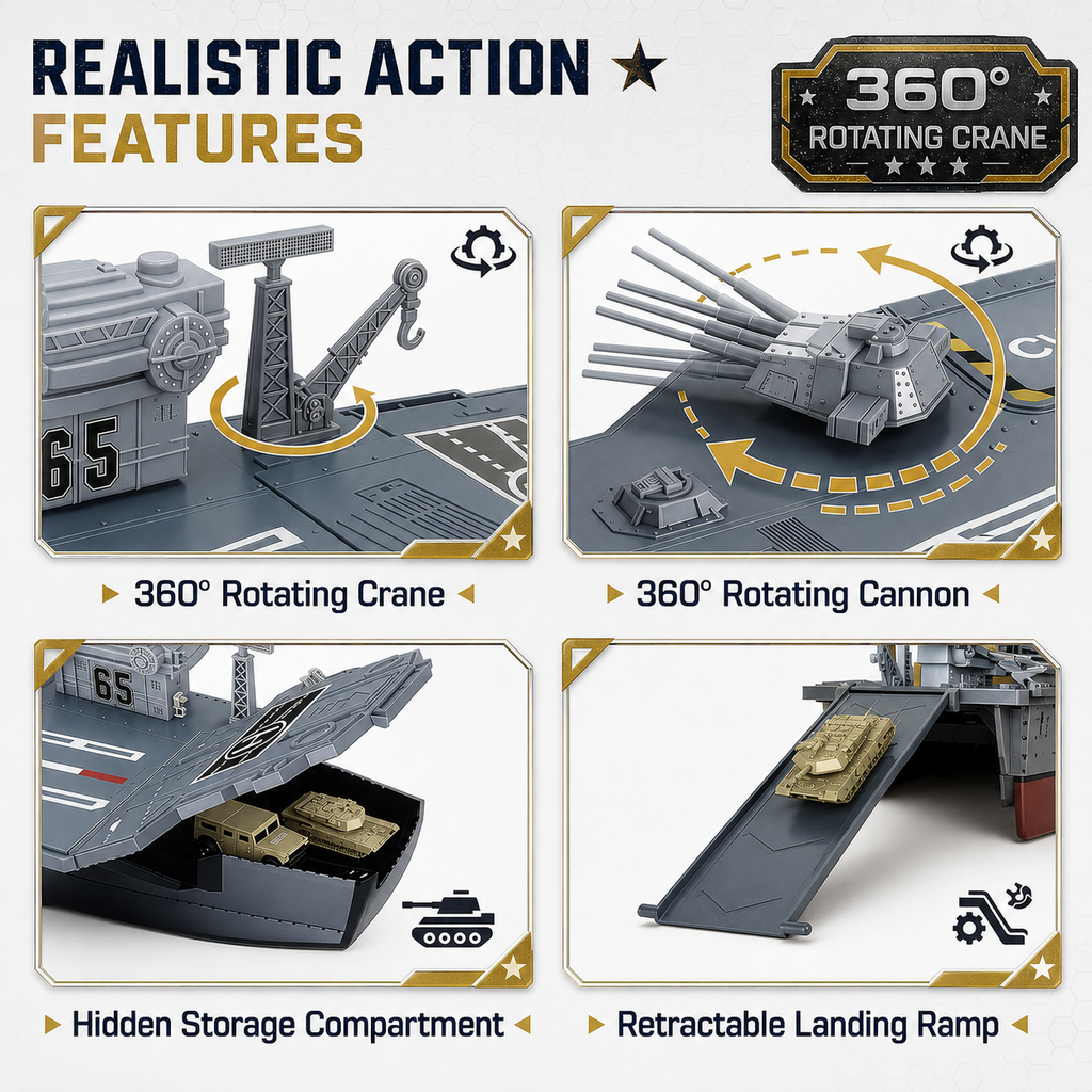 33-Inch Military Aircraft Carrier Mega Playset with Fighter Jets & Army Vehicles