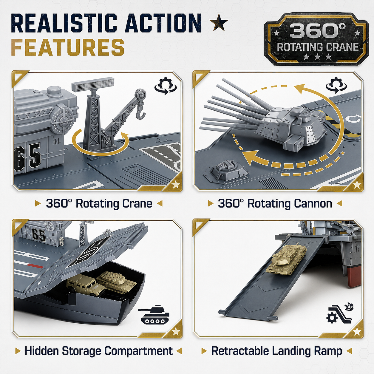 33-Inch Military Aircraft Carrier Mega Playset with Fighter Jets & Army Vehicles