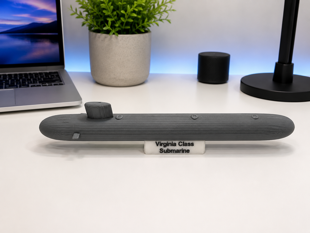 Virginia Class Submarine 3D Printed Model Kit Card with Display Stand | DIY Snap-Together Navy Submarine