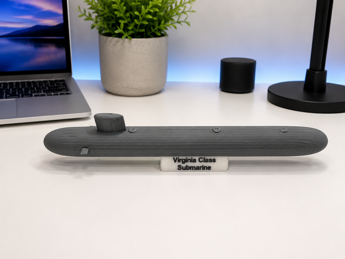 Virginia Class Submarine 3D Printed Model Kit Card with Display Stand | DIY Snap-Together Navy Submarine