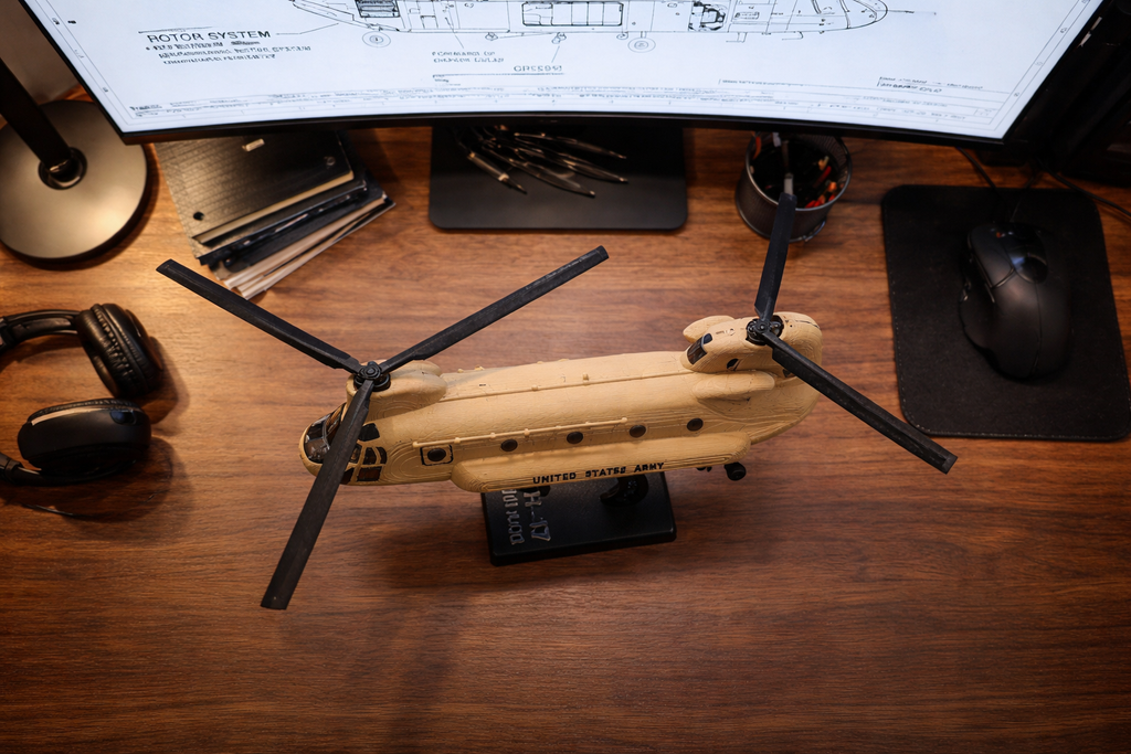 CH-47 Chinook Helicopter Loose Piece Display Model – 3D Printed Military Helicopter