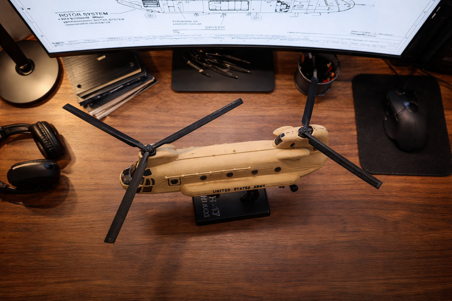 CH-47 Chinook Helicopter Loose Piece Display Model – 3D Printed Military Helicopter