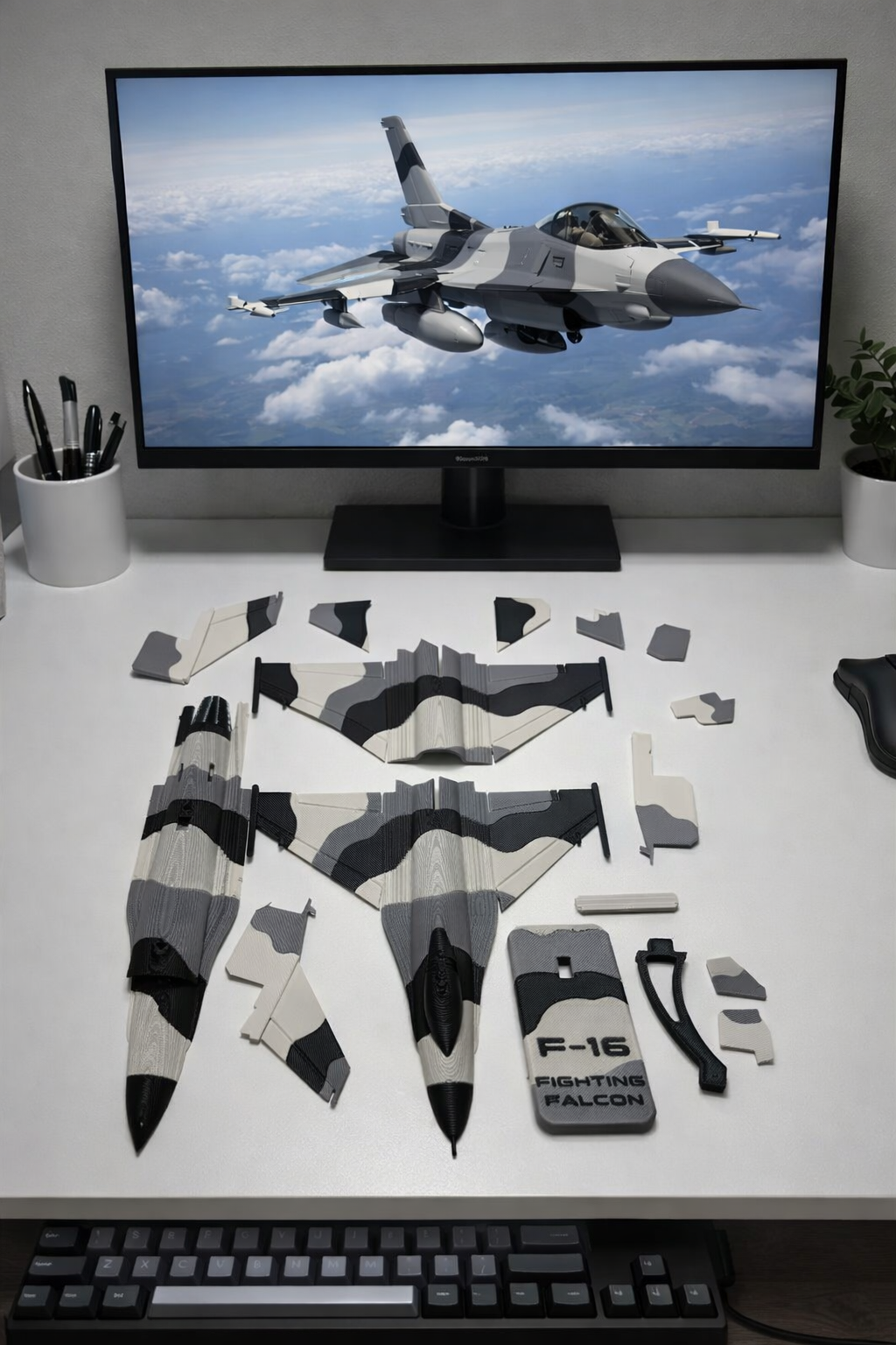F-16 Fighting Falcon Camo 3D Printed Aircraft Model Kit – Tactical Fighter Jet Edition