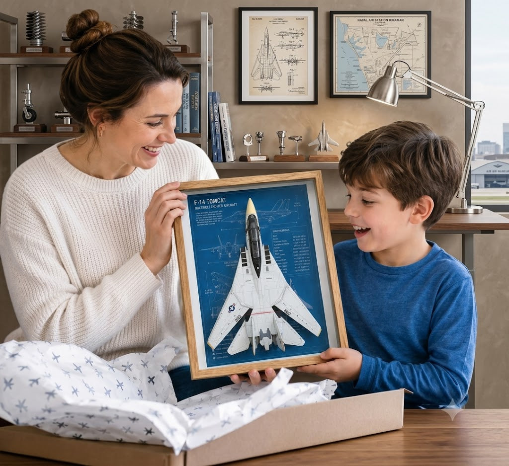 F-14 Tomcat 3D Aircraft Shadow Box Frame – Fighter Jet Blueprint Wall Art