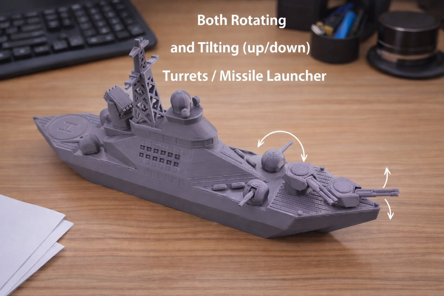 Sea Serpent 3D Printed Warship Display Model – Rotating Turrets Naval Ship Decor